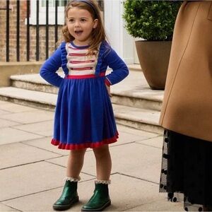 NWT Mini Boden Nutcracker Holiday Drum Major Knit Dress Blue Sz 5-6Y